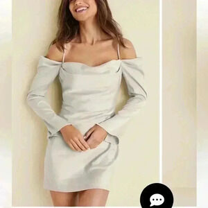 Venus Cowl Neck mini Dress off white silky straps long sleeves lined sz 8 hoco